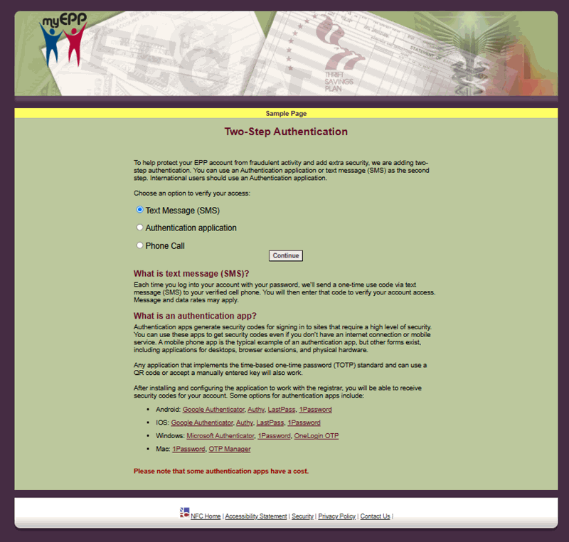 Two-Step Authentication Page